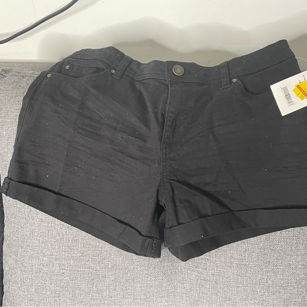 Sag Harbor Denim Black Cotton Short Cuffed Hem Buttons Pockets Women Size 10 NWT